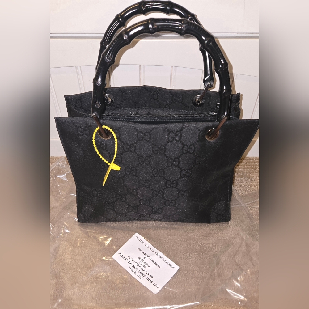 Gucci Bamboo Top Handle Tote – Black GG Canvas – Rare & Iconic